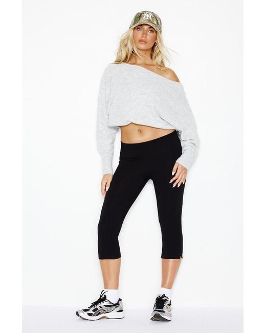 Garage White Long Sleeve Spongy Relaxed Off Shoulder Sweater