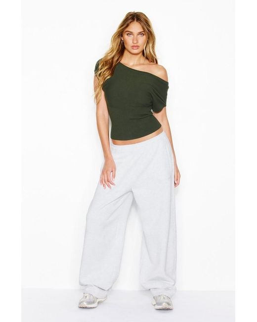 Garage Green Off Shoulder Short Sleeve Cinch Waist Top