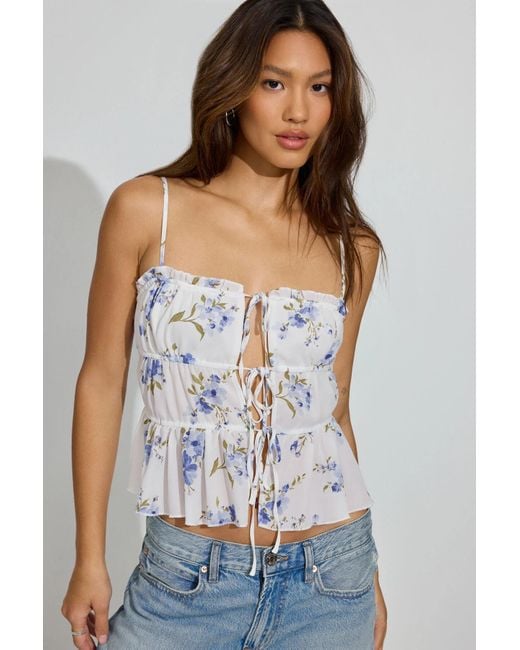 Garage White Tie Front Babydoll Cami Top