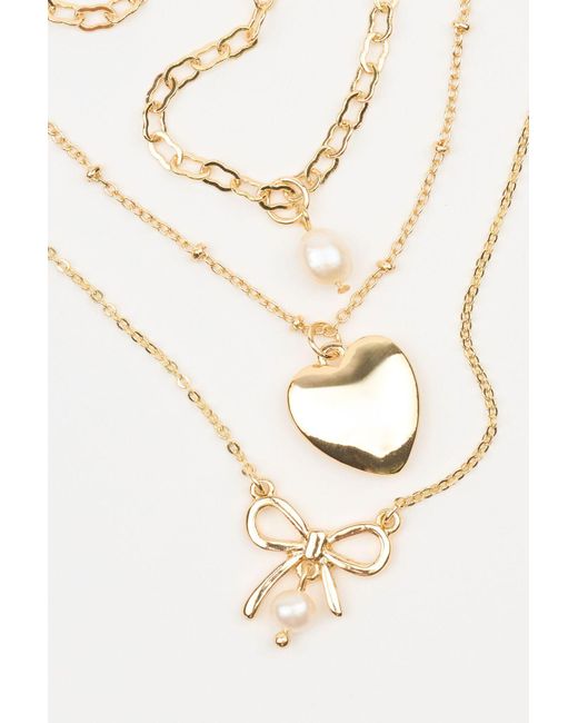 Garage Black Set Of 3 Bow, Pearl, And Heart Necklaces