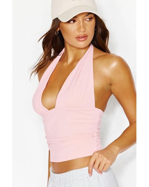Garage White Ruched Pixie Halter Top