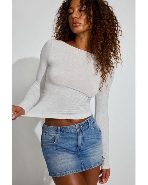 Garage White Cozy Boat Neck Long Sleeve Top