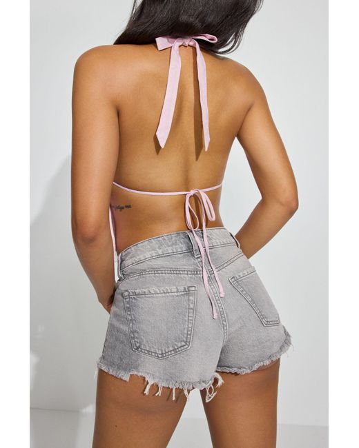 Garage Gray Linen Tie Back Halter Top