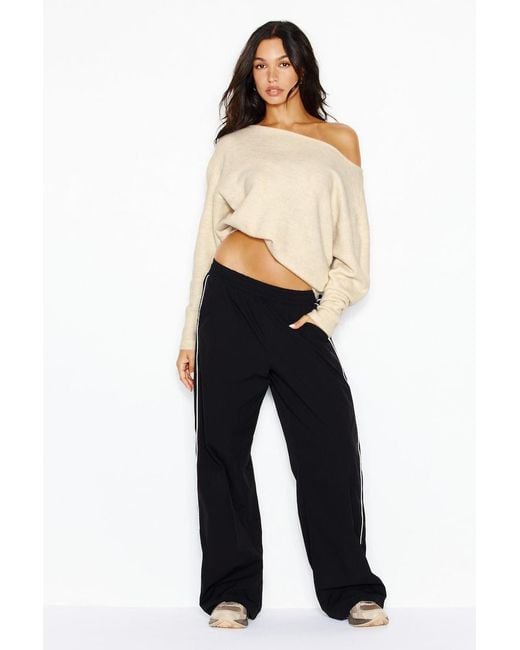 Garage White Long Sleeve Spongy Relaxed Off Shoulder Sweater