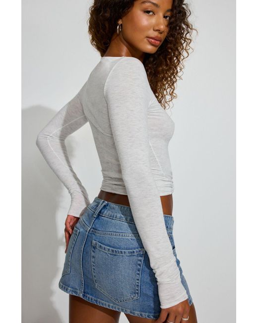 Garage White Cozy Boat Neck Long Sleeve Top