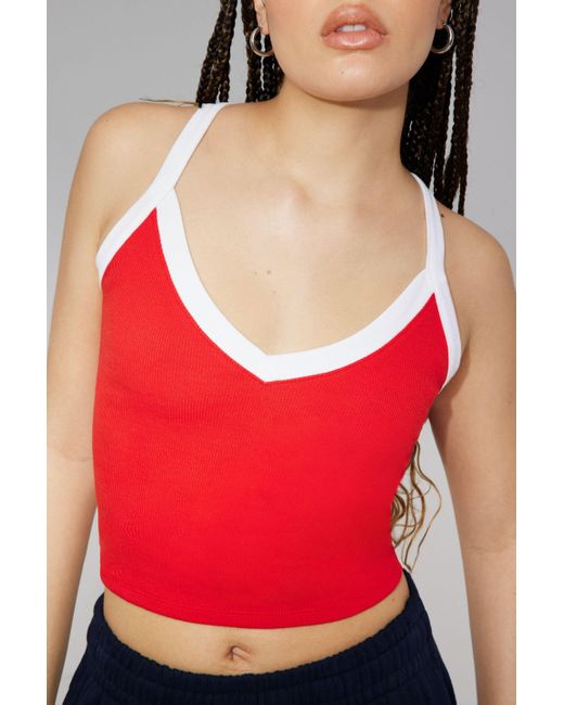 Garage Cropped V-neck Tank Top in Red | Lyst