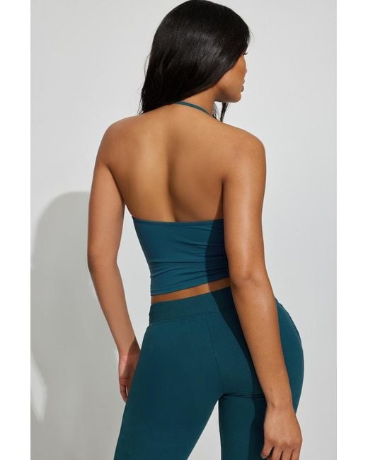 Garage Blue Sleek Plunge Halter Top