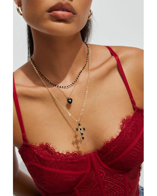 Garage Red Set Of 3 Cross & Heart Necklaces