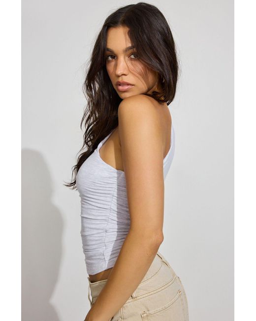 Garage White One Shoulder Draped Top