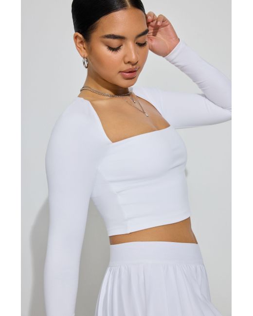 Garage White Square Neck Long Sleeve Top