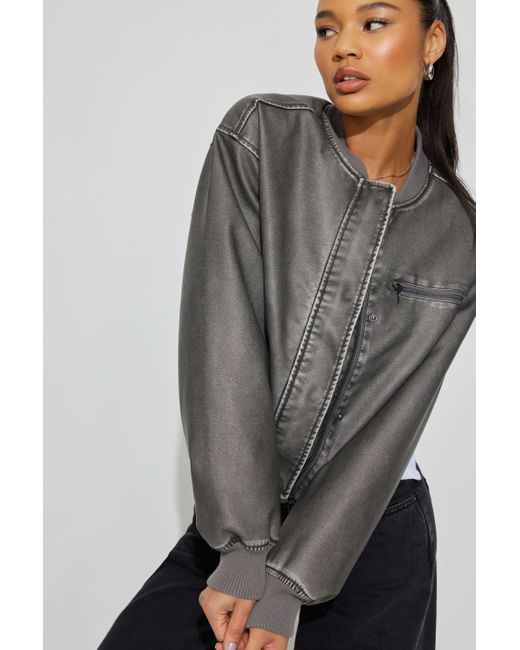 Garage Gray Crop Washed Faux Leather Bomber