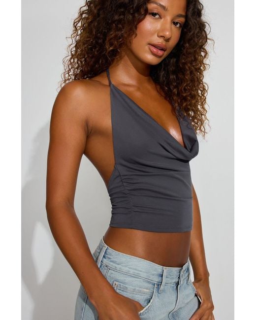 Garage Blue Cupro Cowl Halter Top