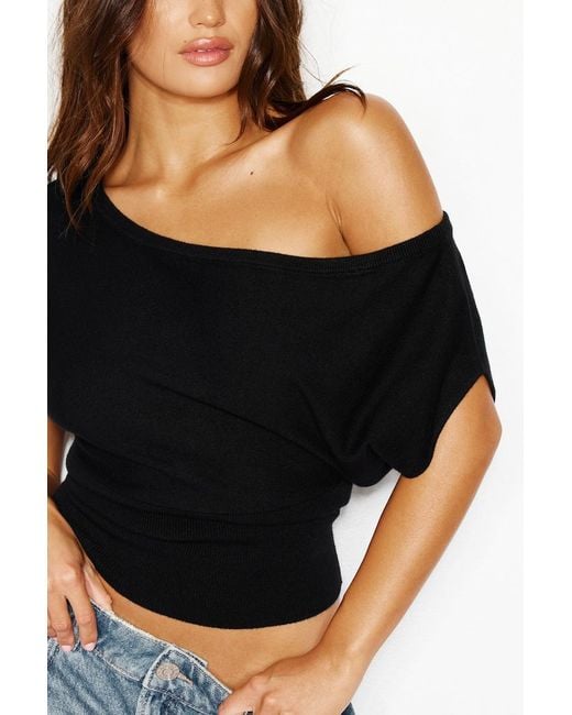 Garage Blue Off Shoulder Short Sleeve Cinch Waist Top