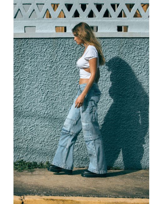 Garage Low Rise Wide Leg Cargo Jean in Blue Lyst