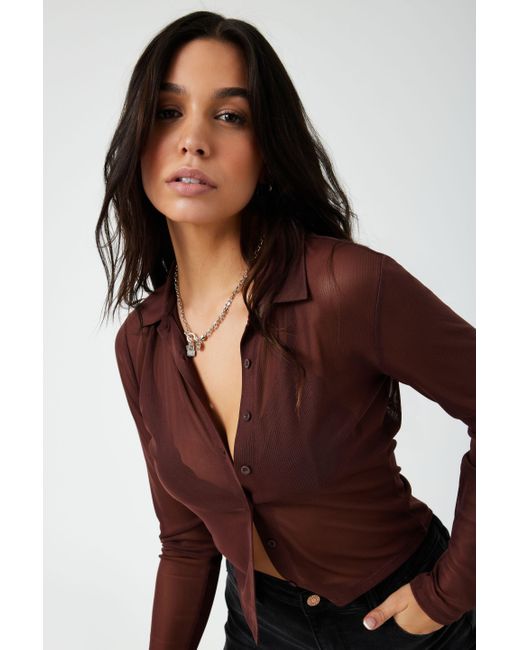 Garage Synthetic Mesh Button Up Long 