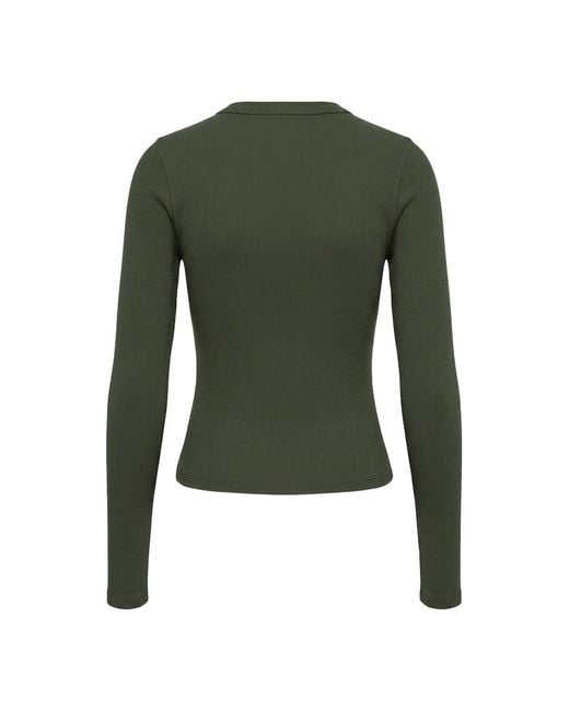 Garage Green Snatchrib Crewneck Henley Long Sleeve Top