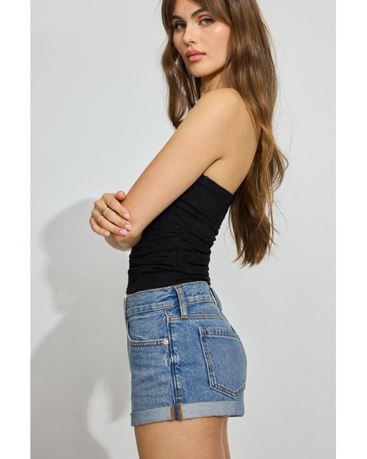 Garage Blue Low Rise Cuffed Denim Shorts