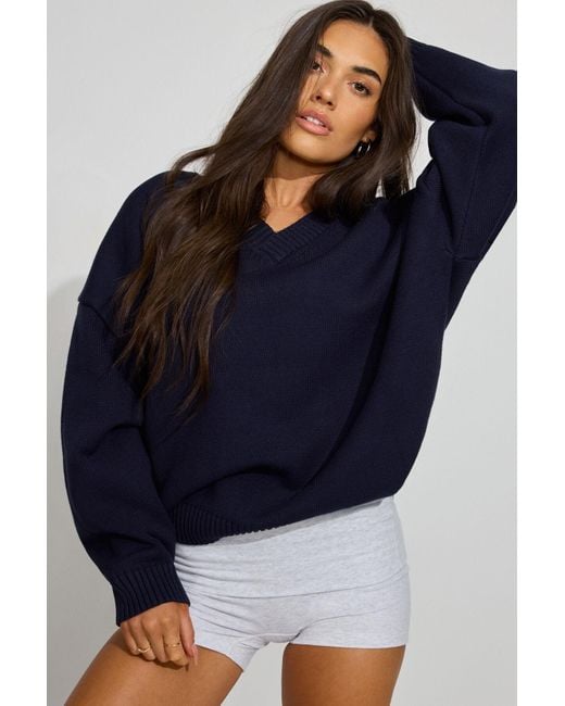 Garage Blue V-Neck Oversized Sweater