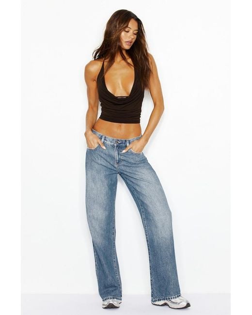 Garage Blue Cowl Neck Halter Top