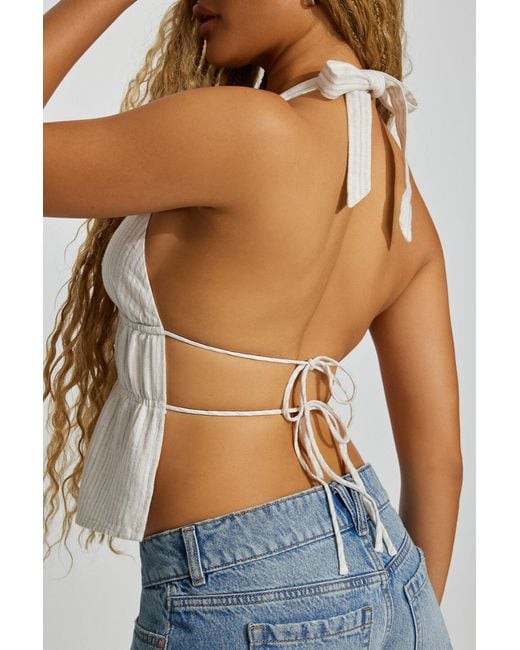 Garage Natural Linen Flyaway Halter Top