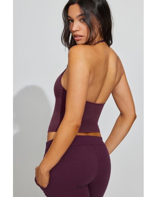Garage Purple Sleek Plunge Halter Top