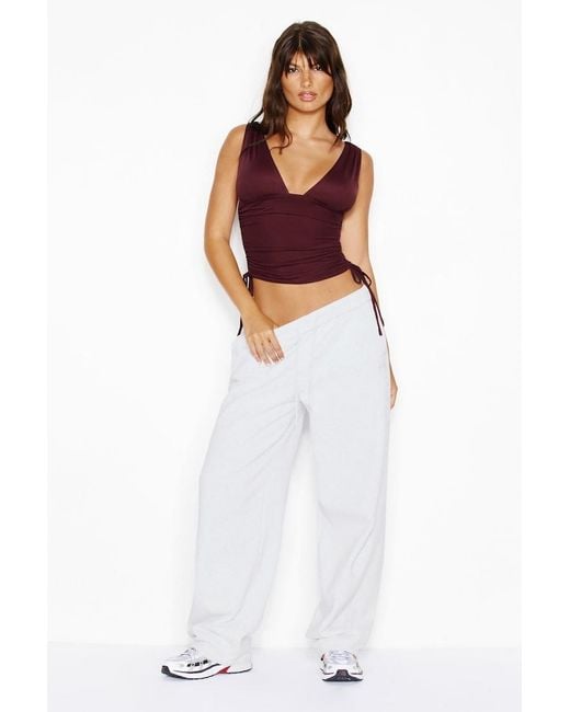 Garage Red Plunge Ruched Tie Mesh Top