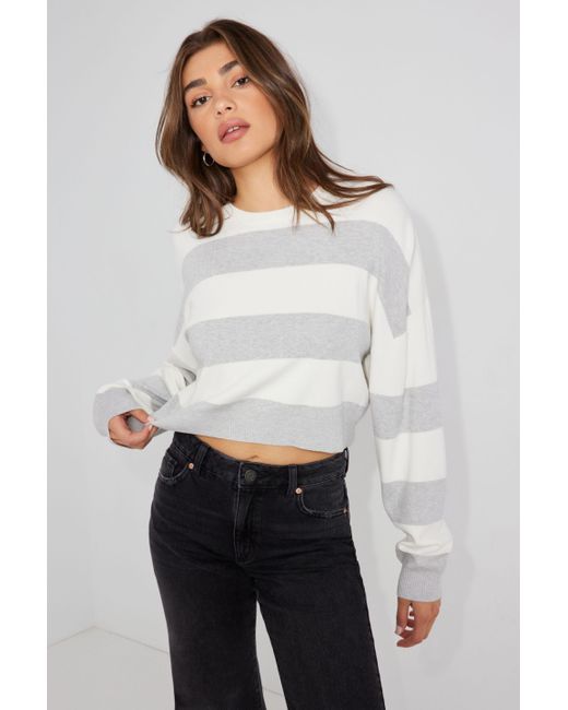 Garage White Boxy Stripe Sweater