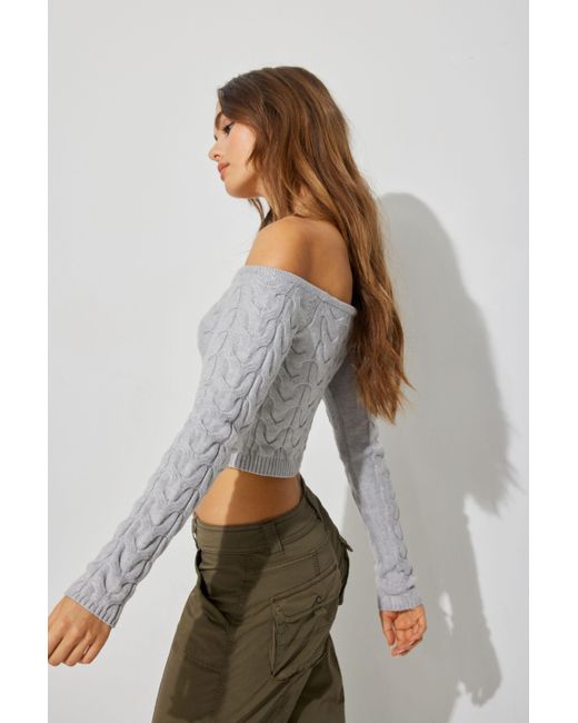 Garage Gray Off Shoulder Sweater Crop Top