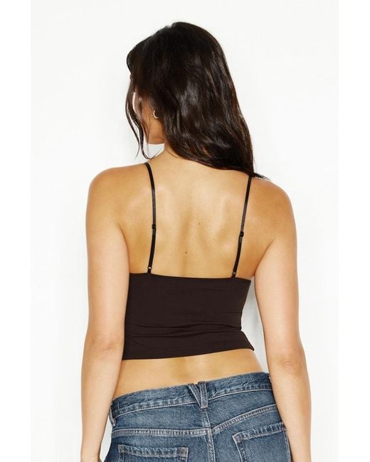 Garage Black Sleek Plunge Lace Trim Cami Top