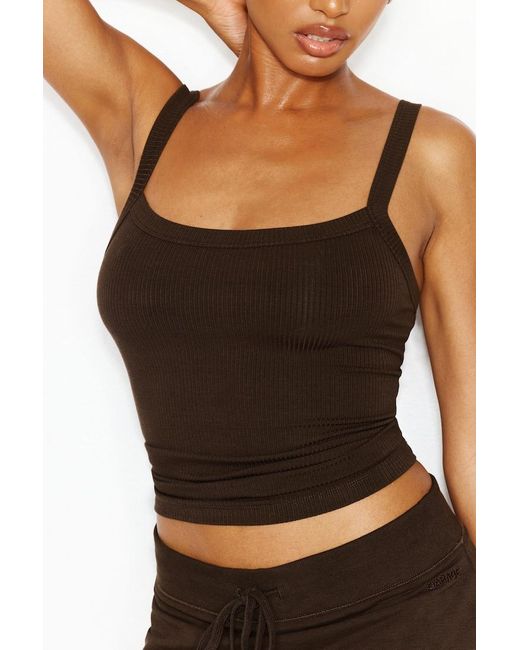 Garage Brown Open Neck Ribbed Cami Top
