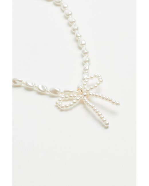 Garage Blue Bow Pearl Necklace