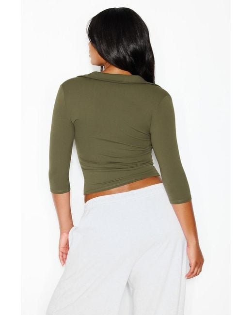 Garage Green Sleek 3/4 Sleeve Polo Top