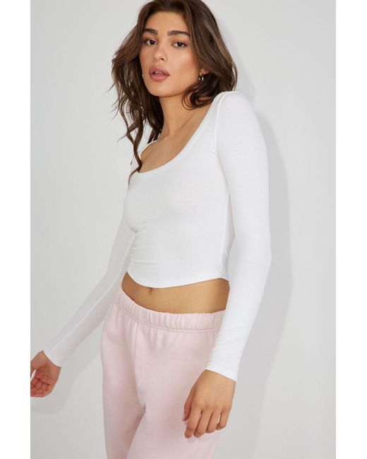 Garage White Pamela Long Sleeve Scoop Neck Top