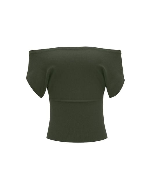 Garage Green Off Shoulder Short Sleeve Cinch Waist Top