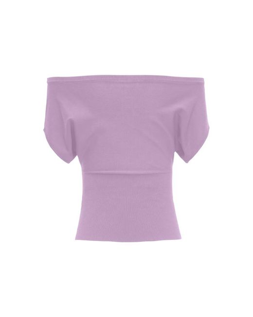 Garage Purple Off Shoulder Short Sleeve Cinch Waist Top