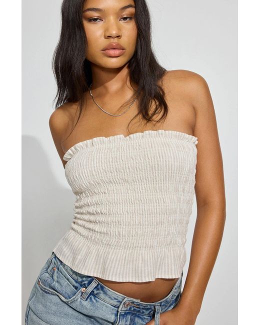 Garage White Linen Smocked Tube Top