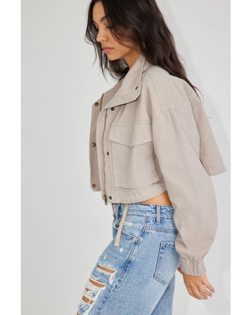 Garage Gray Cropped Utility Denim Jacket