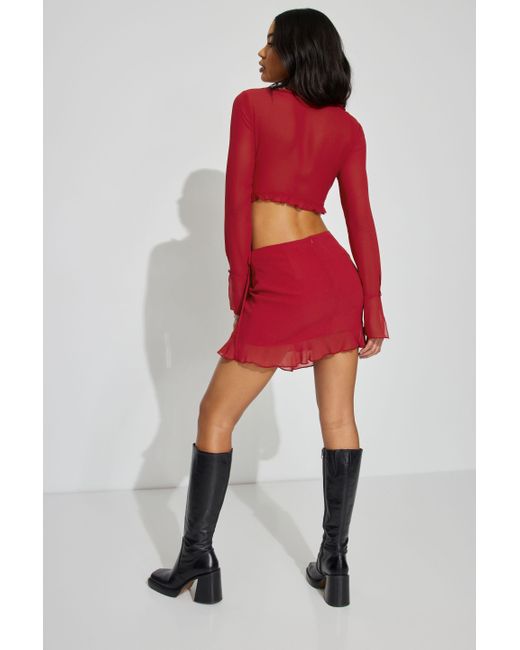 Garage Red Ruffled Wrap Skirt