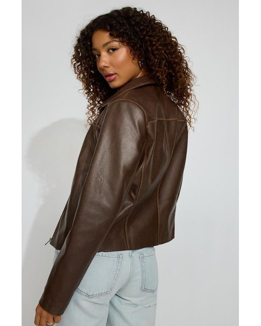 Garage Brown Faux Leather Worker Jacket