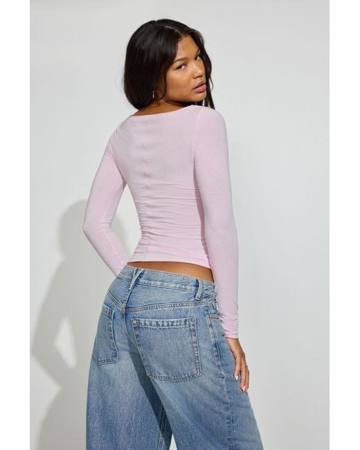 Garage Pink Cozy Boat Neck Long Sleeve Top