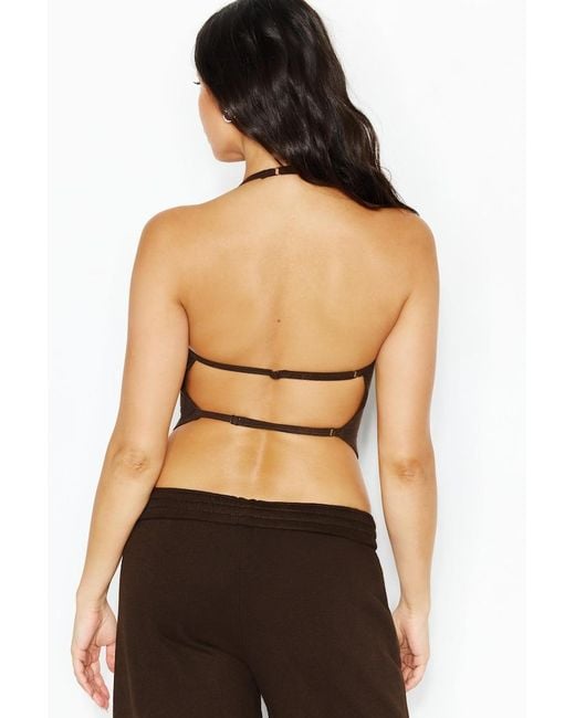 Garage Black Stretchterry Open Back Halter Top