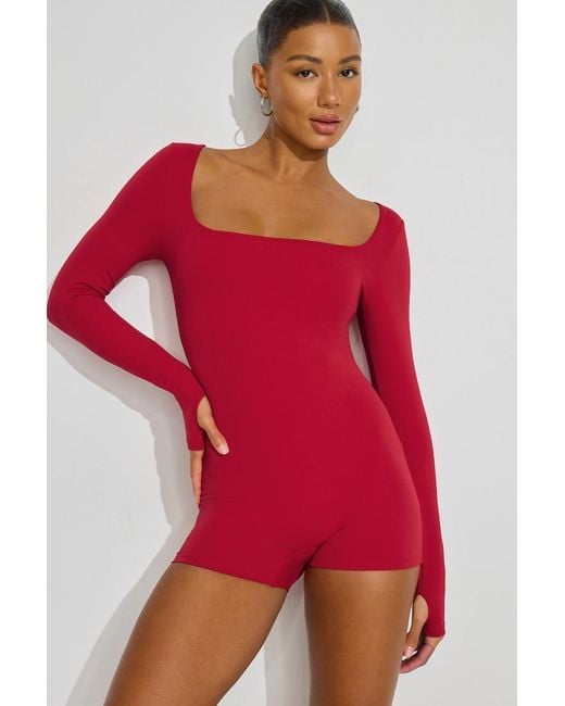 Garage Red Active Square Neck Romper