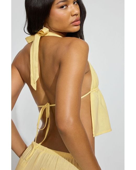 Garage Black Linen Tie Back Halter Top