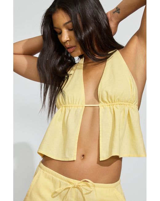 Garage Black Linen Tie Back Halter Top