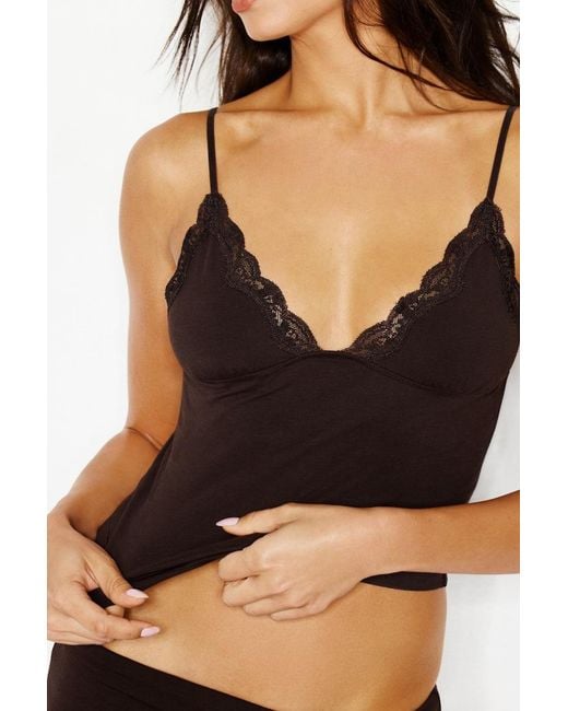 Garage Black Plunge Lace Trim Cami Top