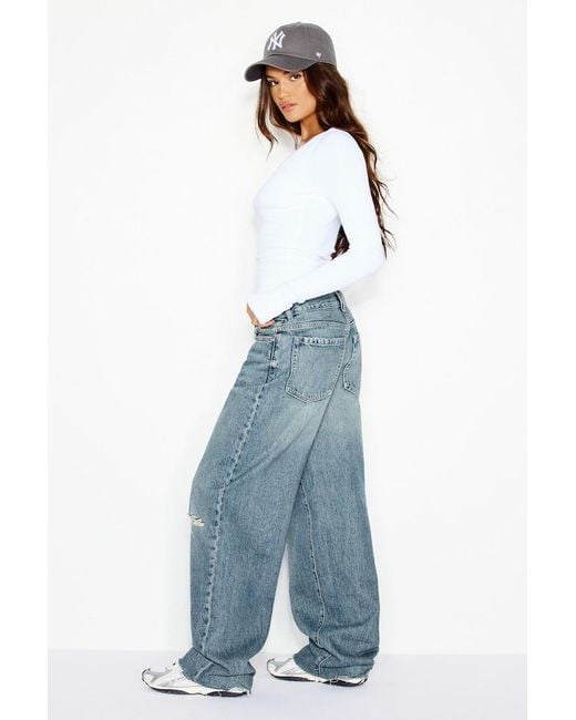Garage Blue Low Rise Baggy Jeans