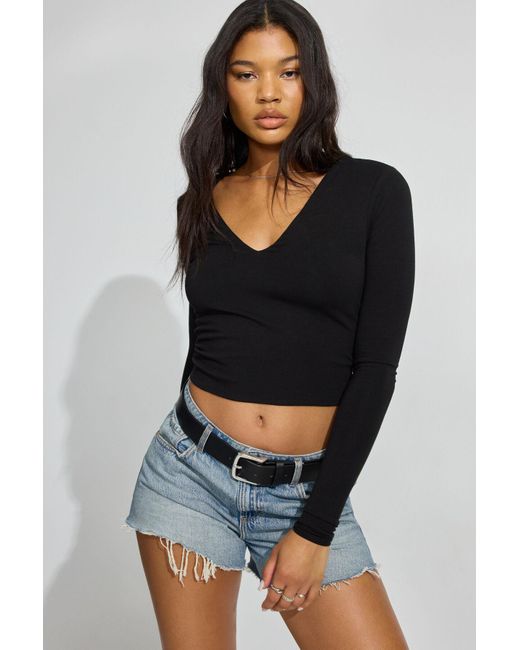 Garage Black Clean V-Neck Long Sleeve Top