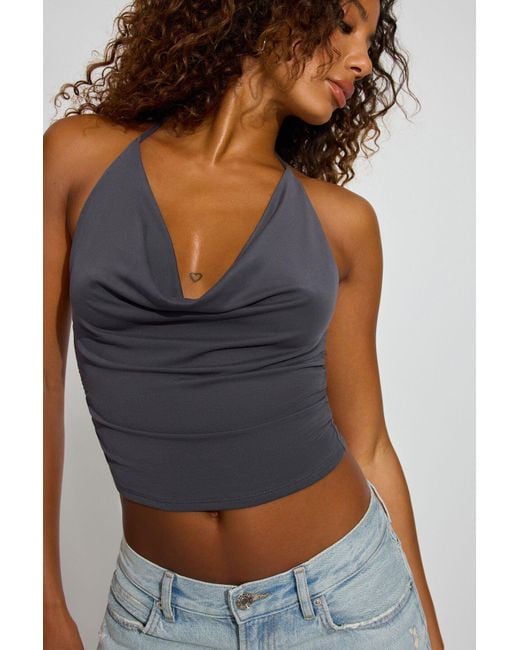 Garage Blue Cupro Cowl Halter Top