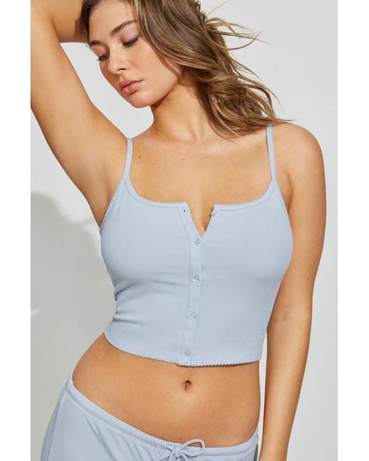 Garage Blue Mini Ribbed Button Down Cami Top