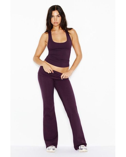 Garage Purple Stretchterry Foldover Bootcut Pants